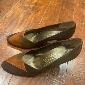 Vintage Bruno Magli 90s 80s Tomaia Pelle Vtg Sz 7 Suede Colorblock Heel $50